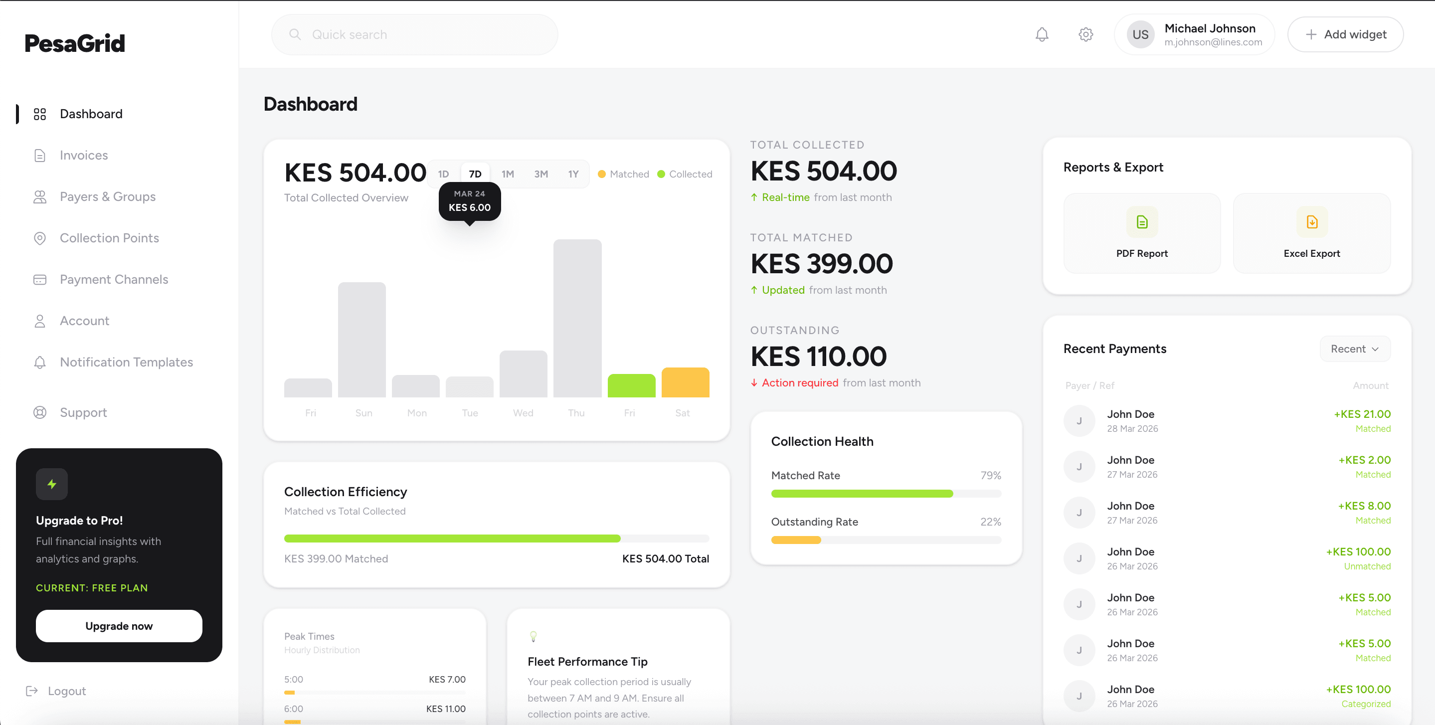 Pesagrid dashboard preview